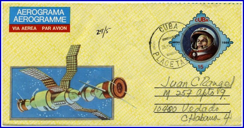 1986 - Man in Space Aerogram - used to Havana