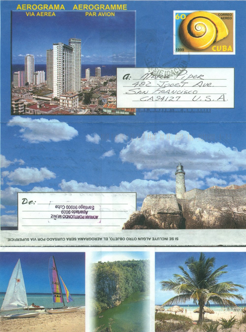 1999 Tourism Aerogram used